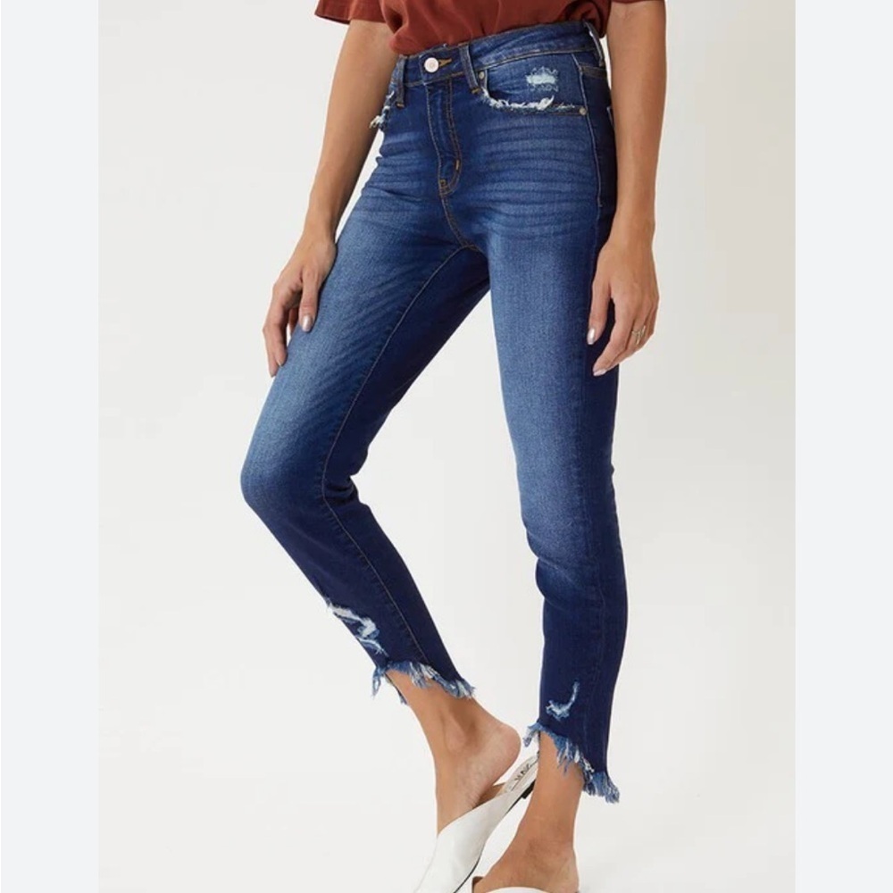 * Kancan Dark Blue Distressed Ankle Jeans Size 28